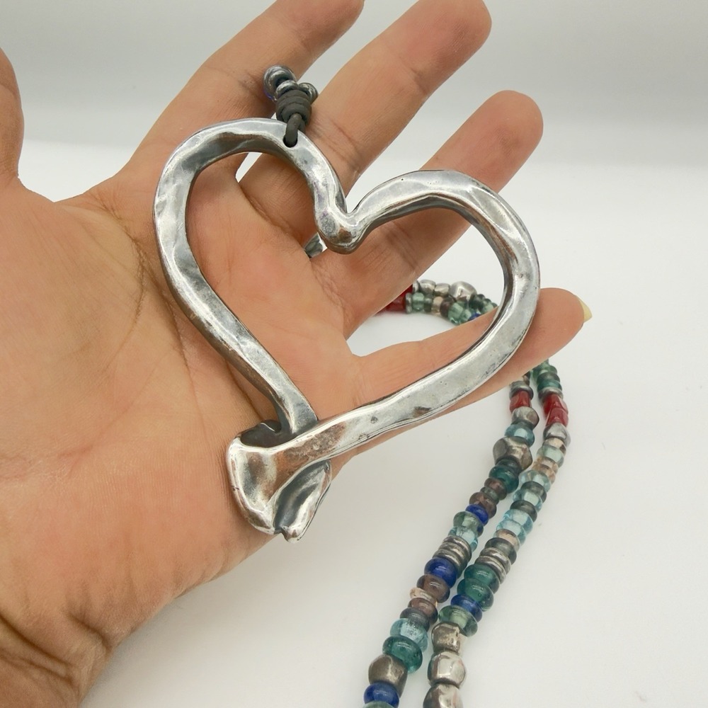Uno de 50 Statement Necklace Bare Heart Multicolor Glass Beaded Modernist Chunky